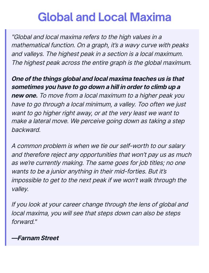 Farnam Street on global and local maxima: sometimes you have to go down a hill in order to climb up a new one