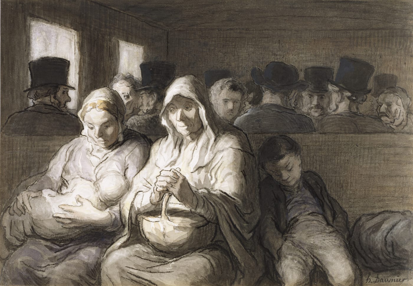 Honoré Daumier, The First-Class Carriage: four well-dressed passengers in a spacious upholstered carriage