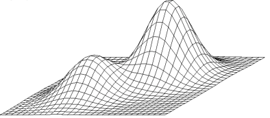 Wireframe landscape with a lower hill and a taller peak beside it